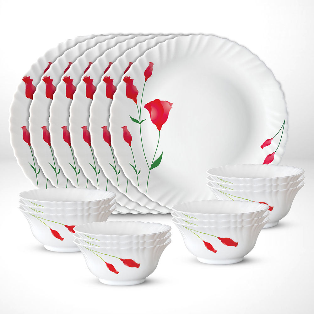 My Borosil Opalware Plate Sets 6 Plates + 12 Bowls Diana Thali Set