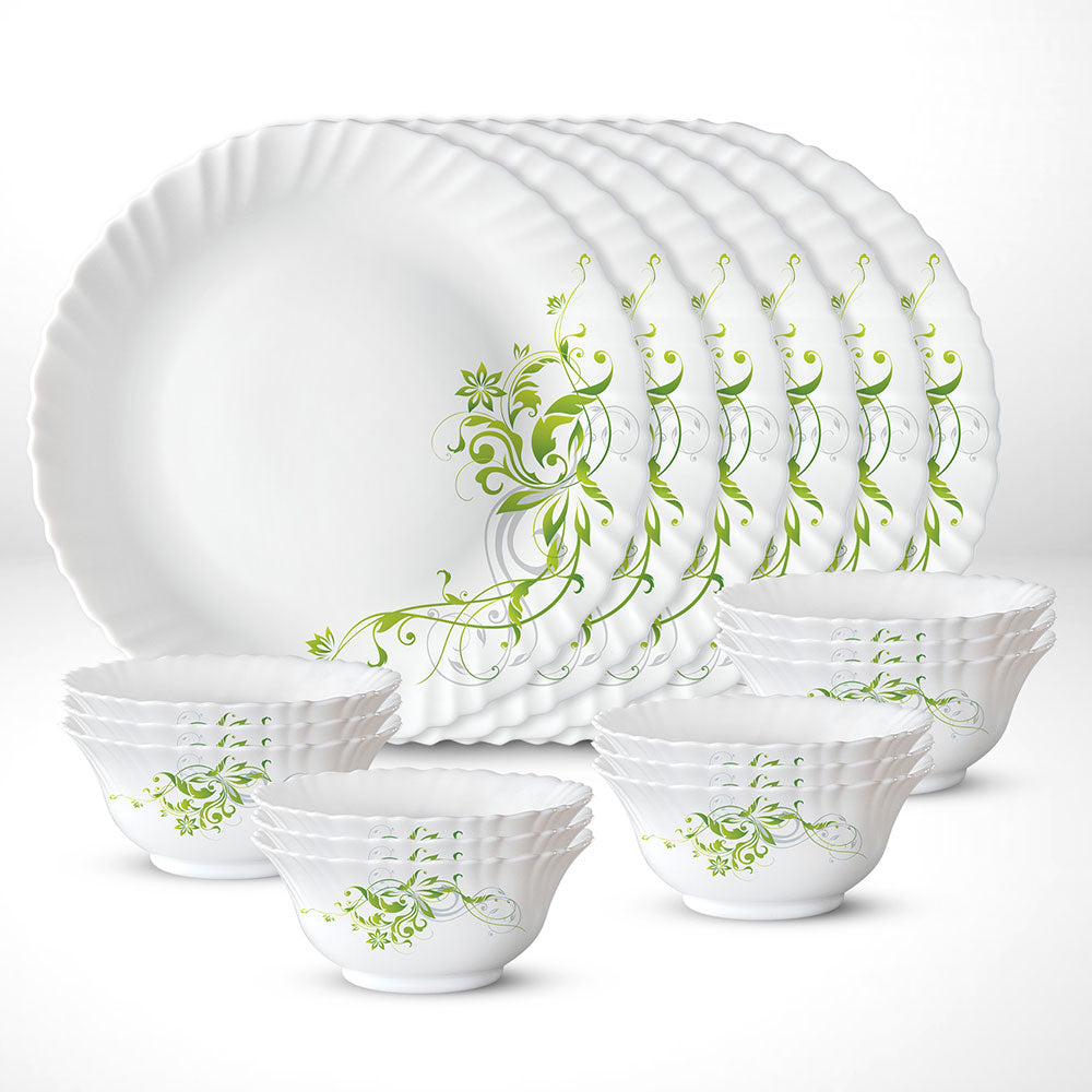 My Borosil Opalware Plate Sets 6 Plates + 12 Bowls Erba Thali Set