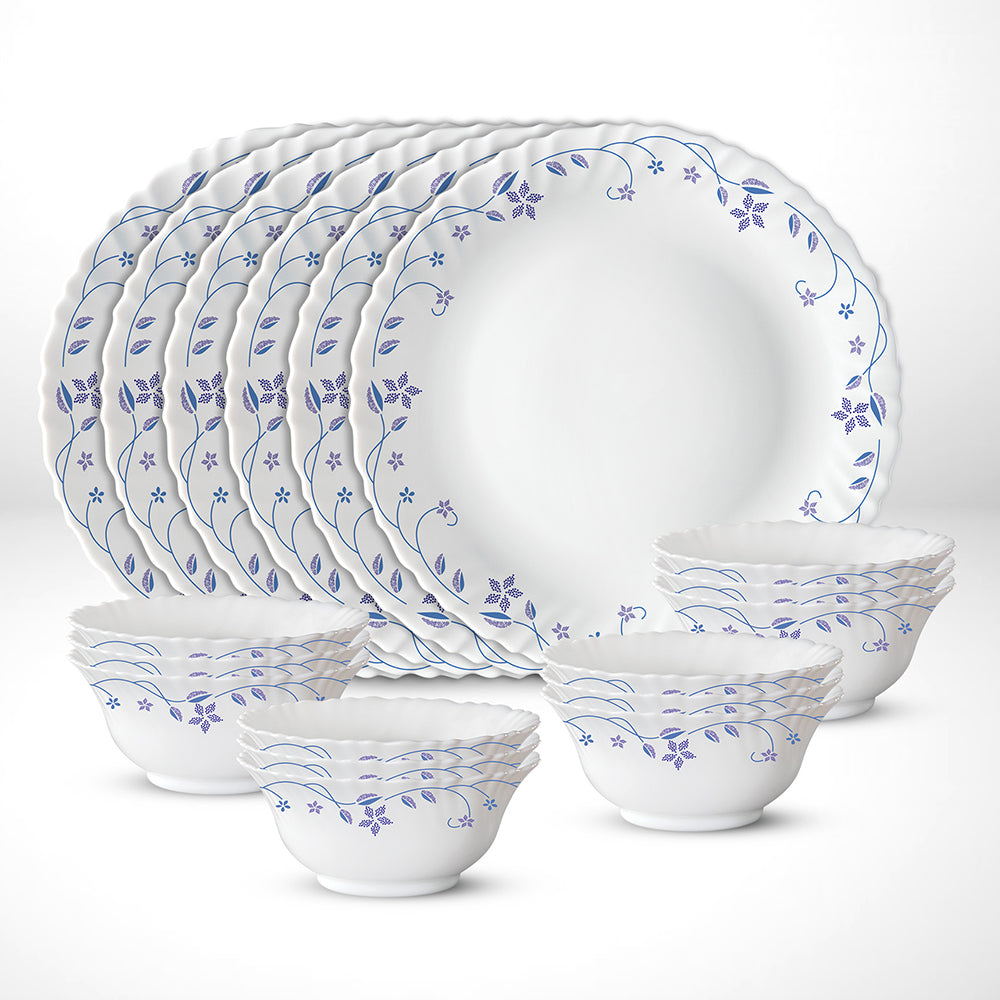 My Borosil Opalware Plate Sets 6 Plates + 12 Bowls Flora Thali Set