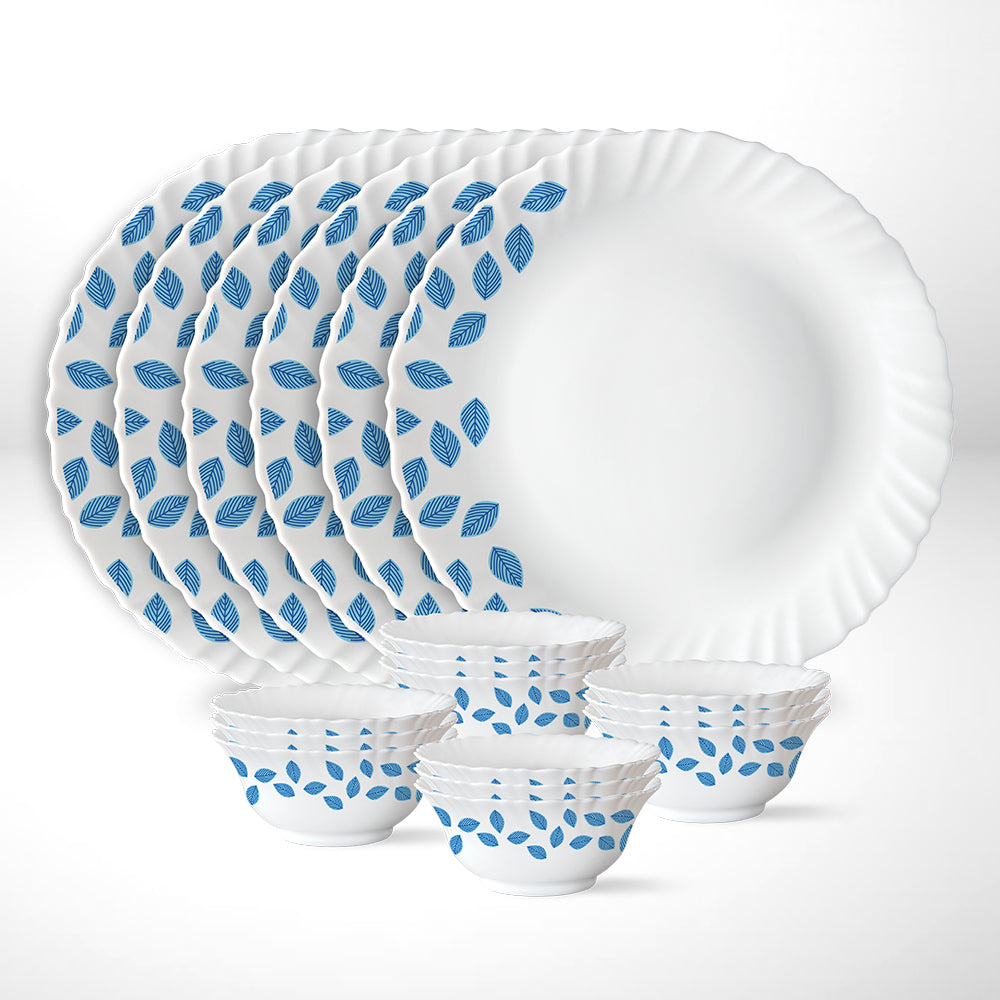 My Borosil Opalware Plate Sets 6 Plates + 12 Bowls Larah by Borosil Blue Leaves Thali Set