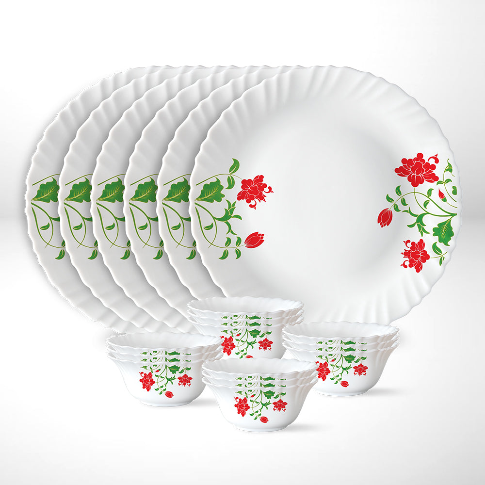 My Borosil Opalware Plate Sets 6 Plates + 12 Bowls Larah by Borosil Hazel Thali Set