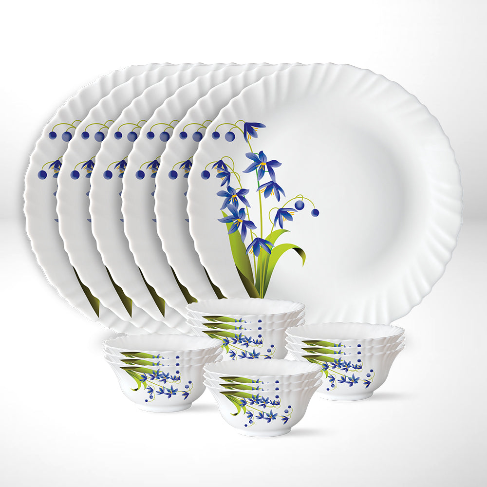 My Borosil Opalware Plate Sets 6 Plates + 12 Bowls Larah by Borosil Lavender Thali Set