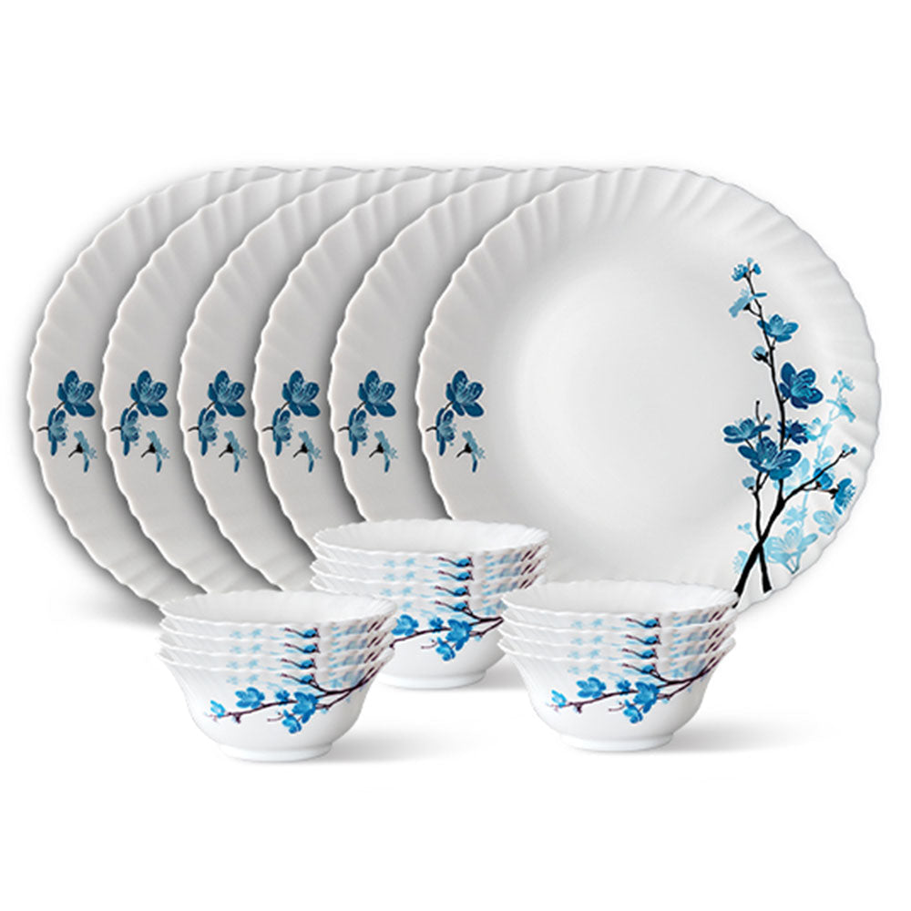 Larah by Borosil Mimosa Thali Set, 6 Plates + 12 Bowls