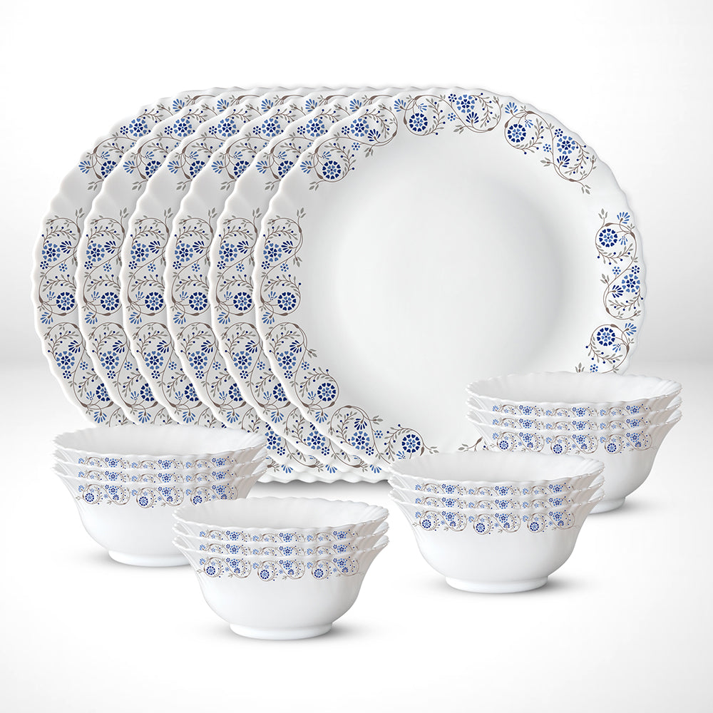 Larah by Borosil Mist Thali Set, 6 Plates + 12 Bowls
