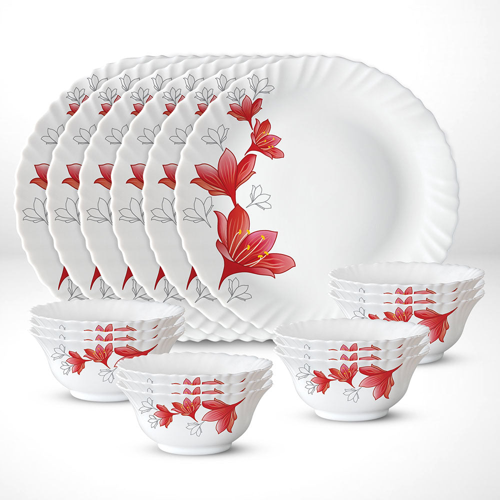 My Borosil Opalware Plate Sets 6 Plates + 12 Bowls Ruby Thali Set