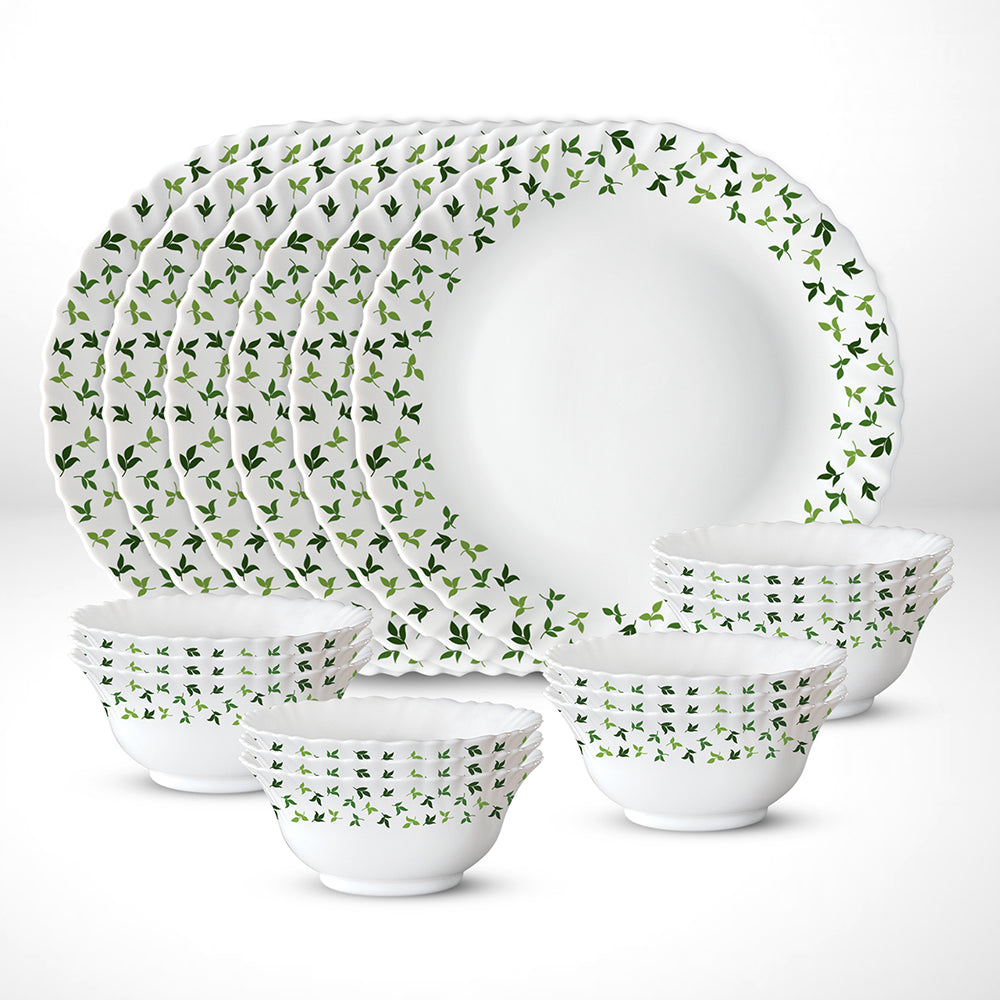 My Borosil Opalware Plate Sets 6 Plates + 12 Bowls Sage Thali Set