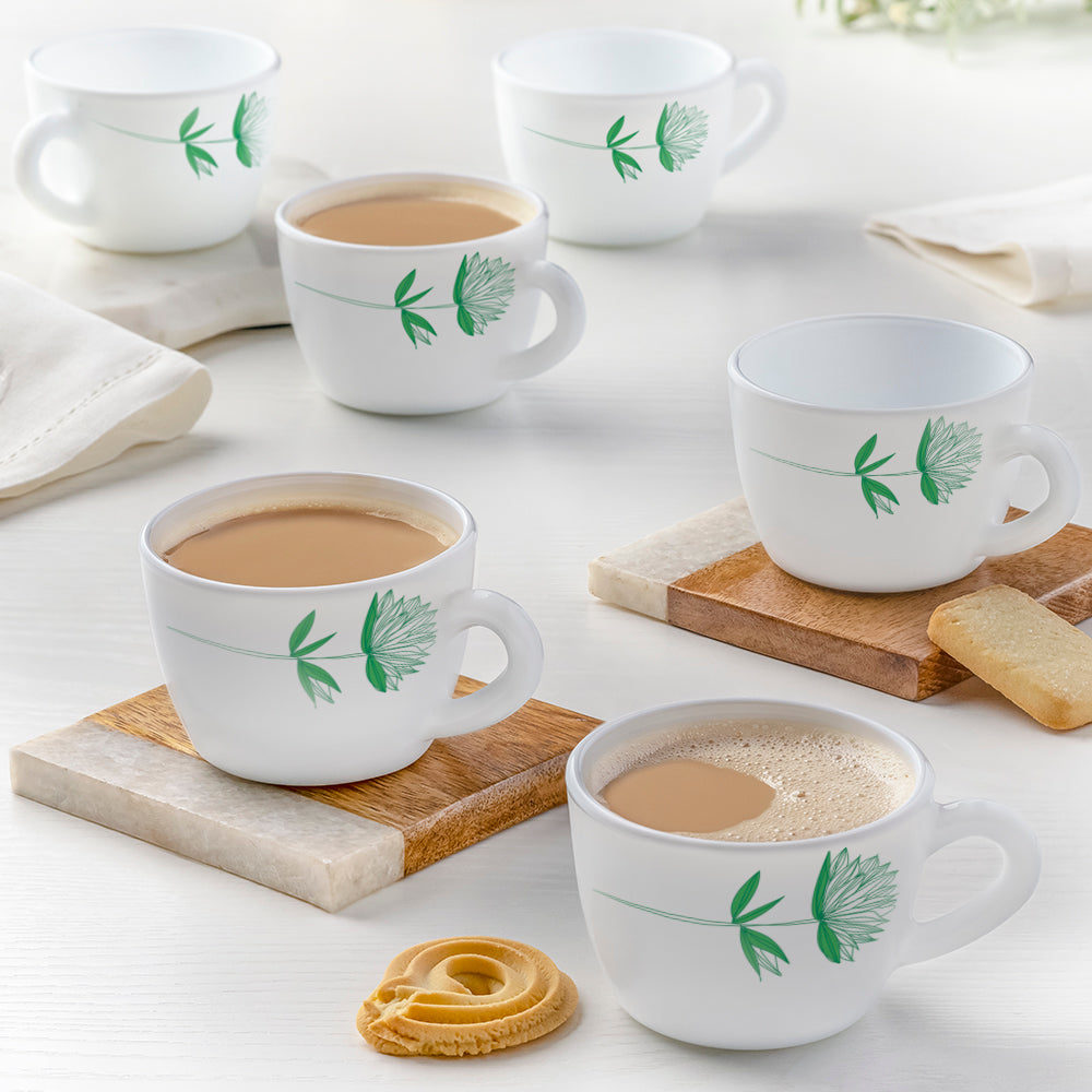 Larah by Borosil Green Lily Cup Set, 140ml x 6