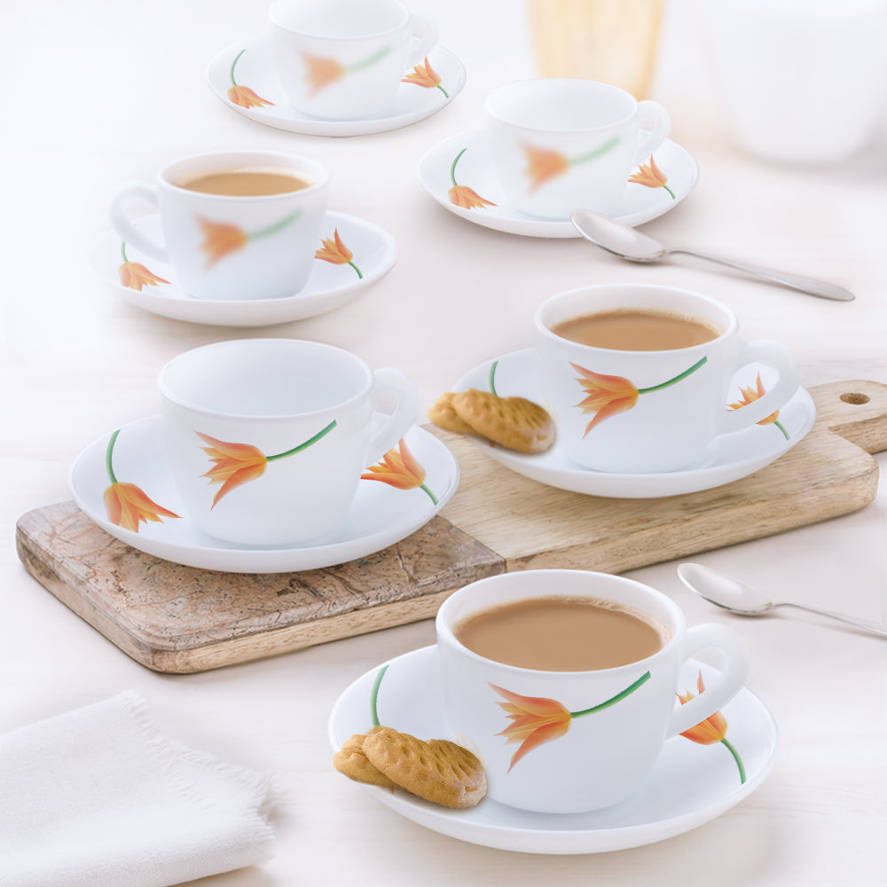 My Borosil Opalware Tea Cups & Tea Sets 90 ml x 12 Larah by Borosil Firefly Cup n Saucer Set