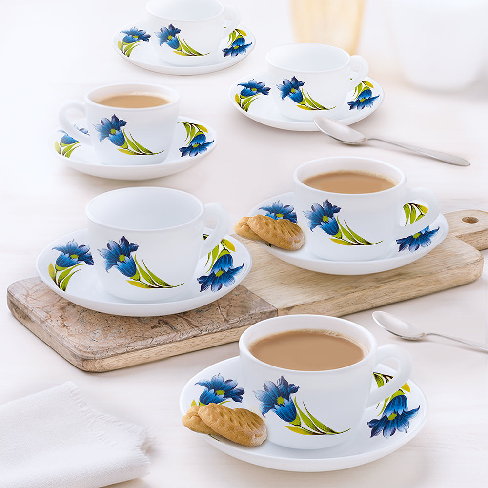 Larah by Borosil Nina Cup n Saucer Set, 140ml x 8