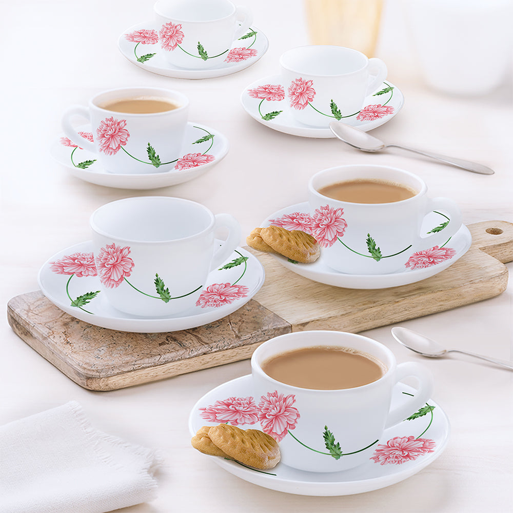 My Borosil Opalware Tea Cups & Tea Sets 90 ml x 12 Larah by Borosil Red Mist Cup n Saucer Set