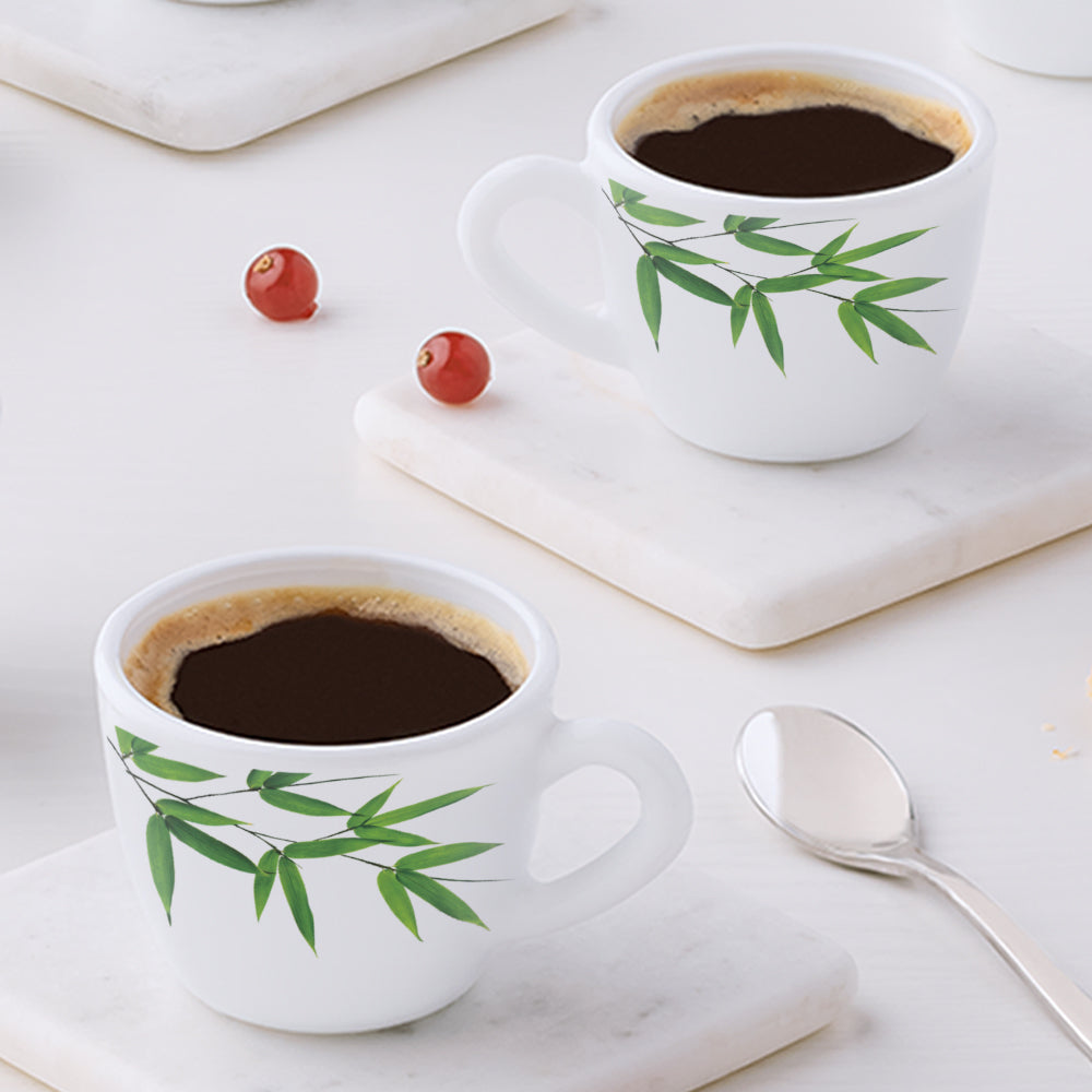 Larah by Borosil Bamboo Leaves Cup Set, 90ml x 6