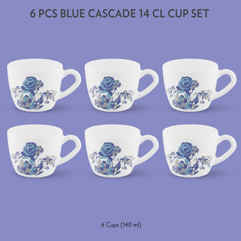 Larah by Borosil Blue Cascade Cup Set, 90ml x 6
