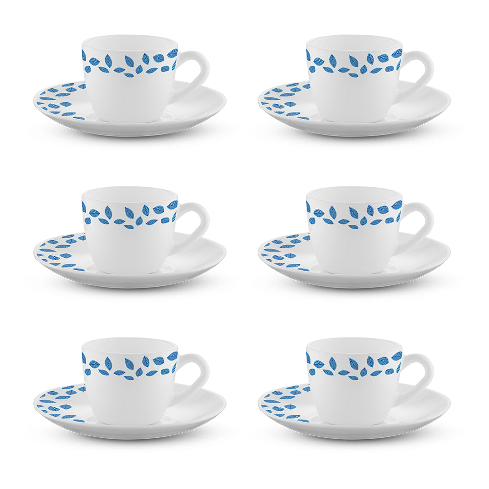 My Borosil Opalware Tea Cups & Tea Sets Larah by Borosil Blue Leaves Cup n Saucer Set