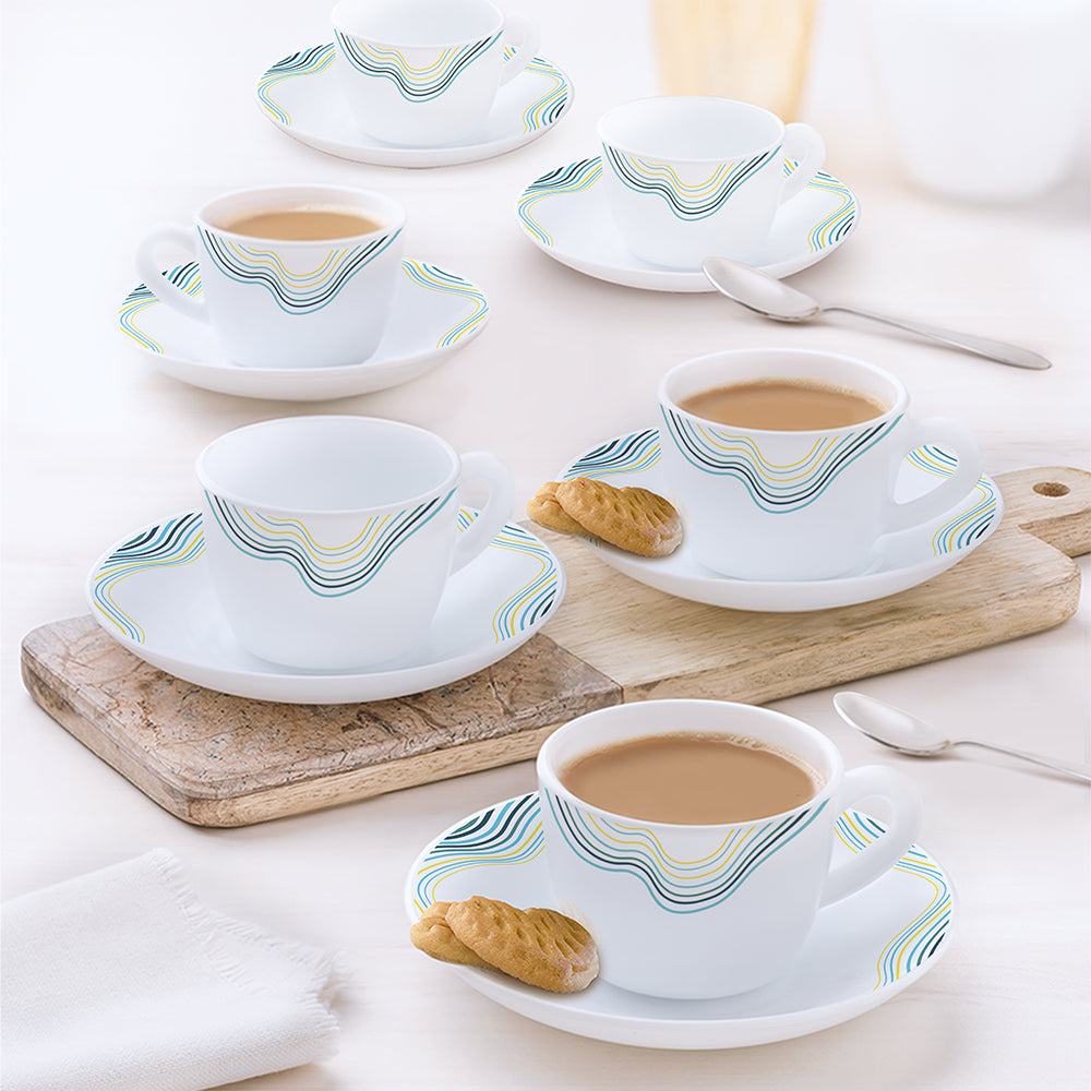 Larah by Borosil Mia Cup n Saucers Set, 140ml x 12