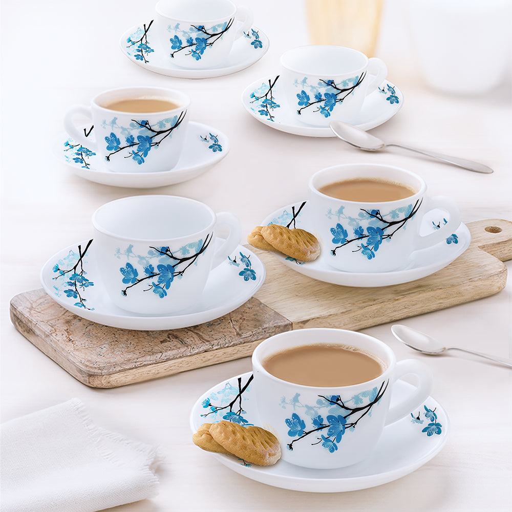 Larah by Borosil Mimosa Cup n Saucer Set, 140ml x 8
