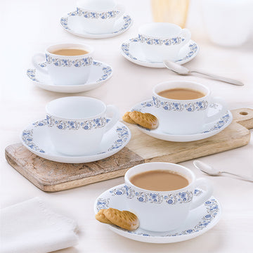 Larah by Borosil Mist Cup n Saucer Set, 140ml x 8