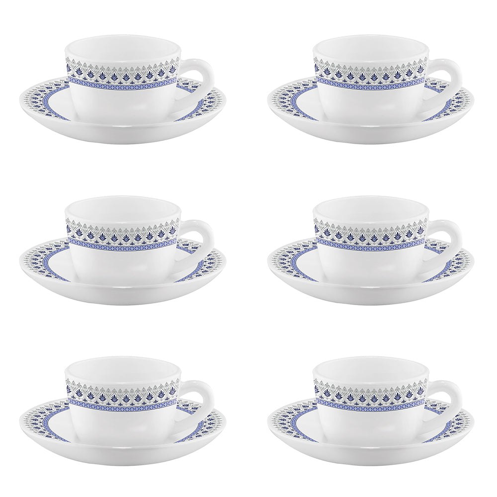 Larah by Borosil Ocean Cup n Saucers Set, 220ml x 12