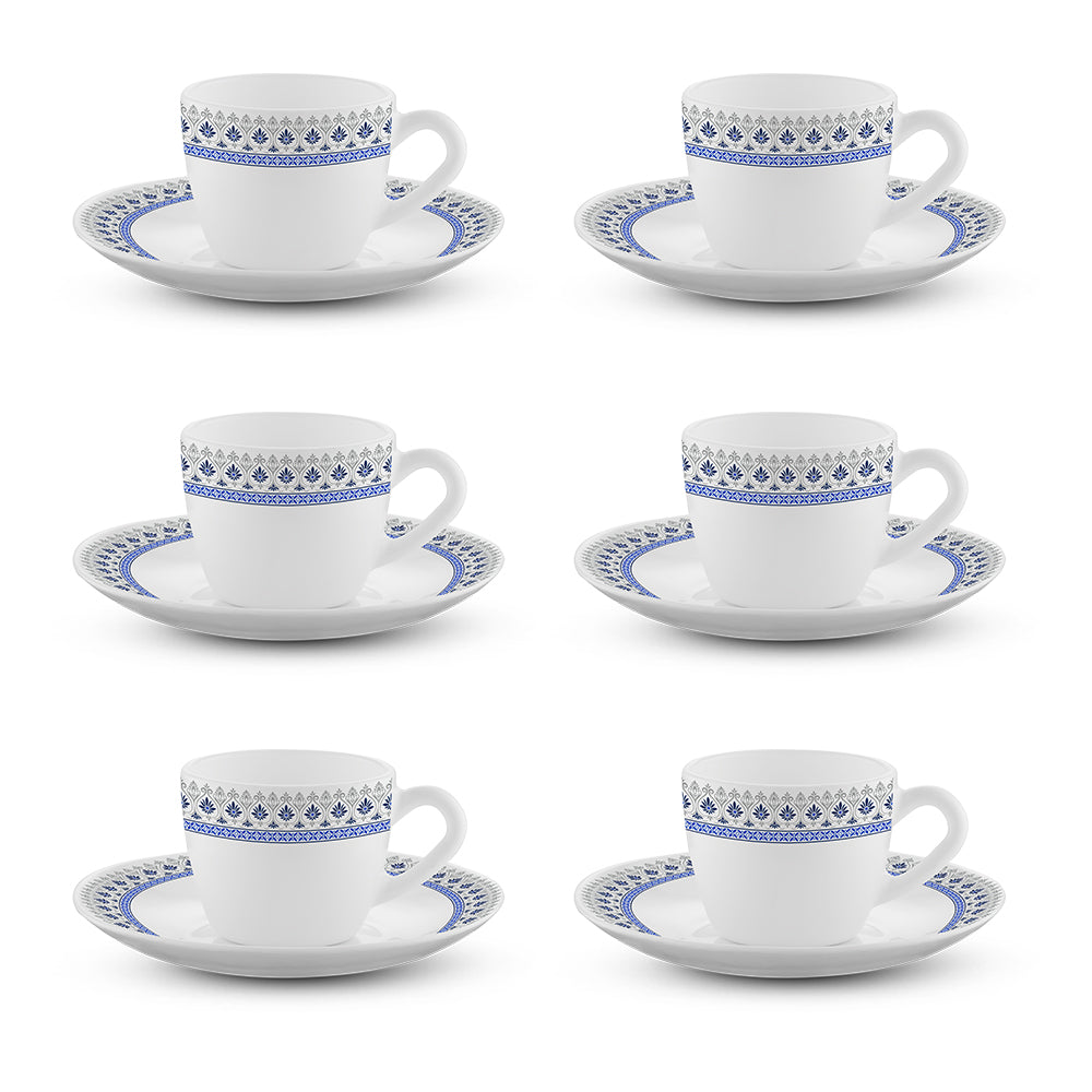Larah by Borosil Ocean Cup n Saucers Set, 220ml x 12