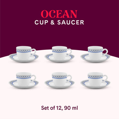 Larah Ocean Cup n Saucers Set, 220ml x 12