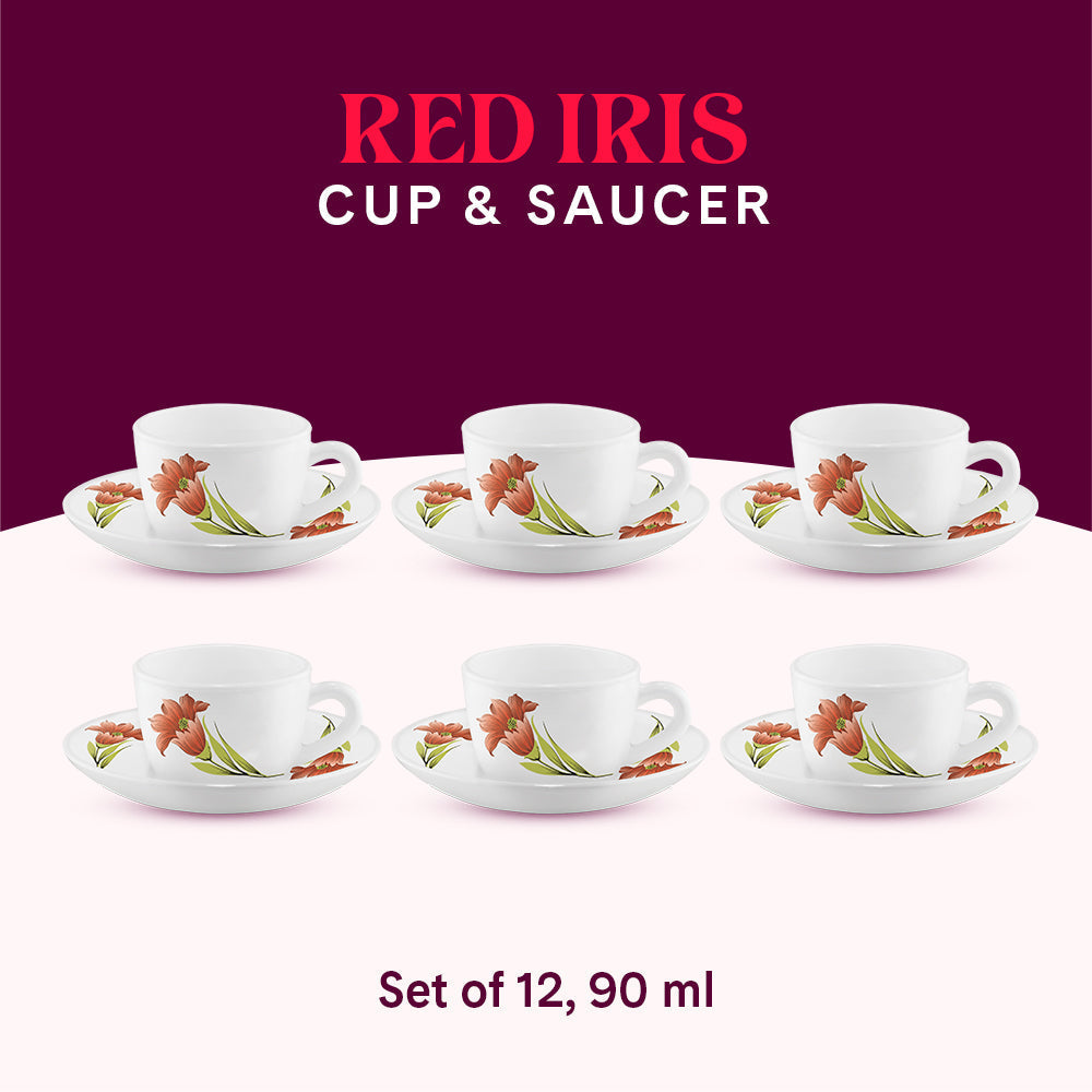 My Borosil Opalware Tea Cups & Tea Sets Larah by Borosil Red Iris Cup n Saucer Set