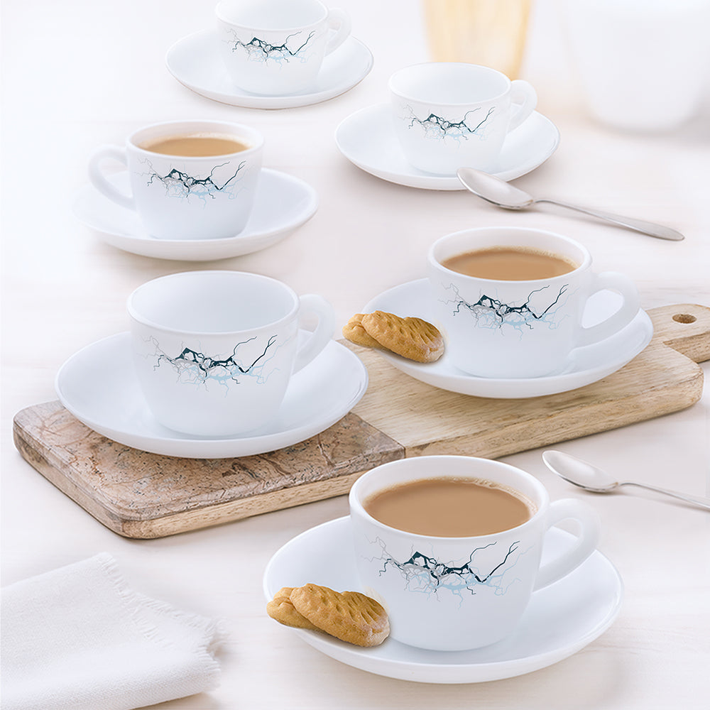 Larah by Borosil Sara Cup n Saucers Set, 140ml x 12