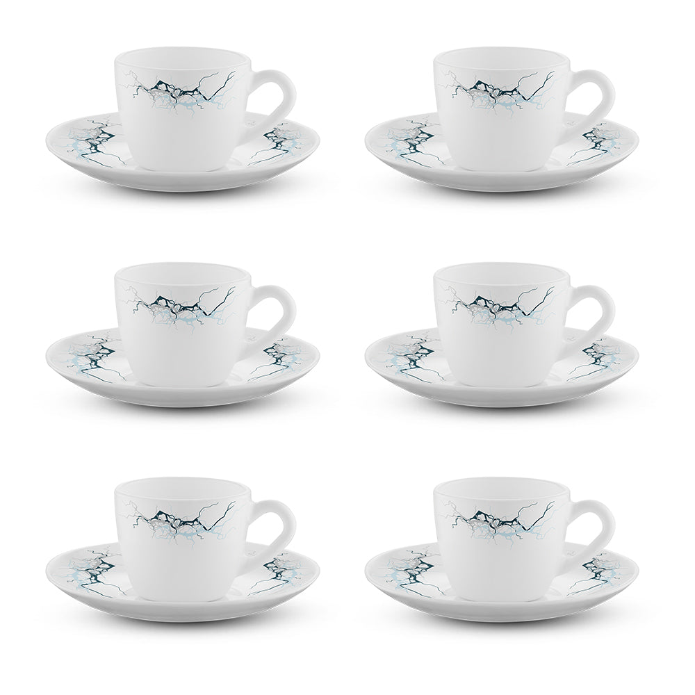Larah by Borosil Sara Cup n Saucers Set, 140ml x 12