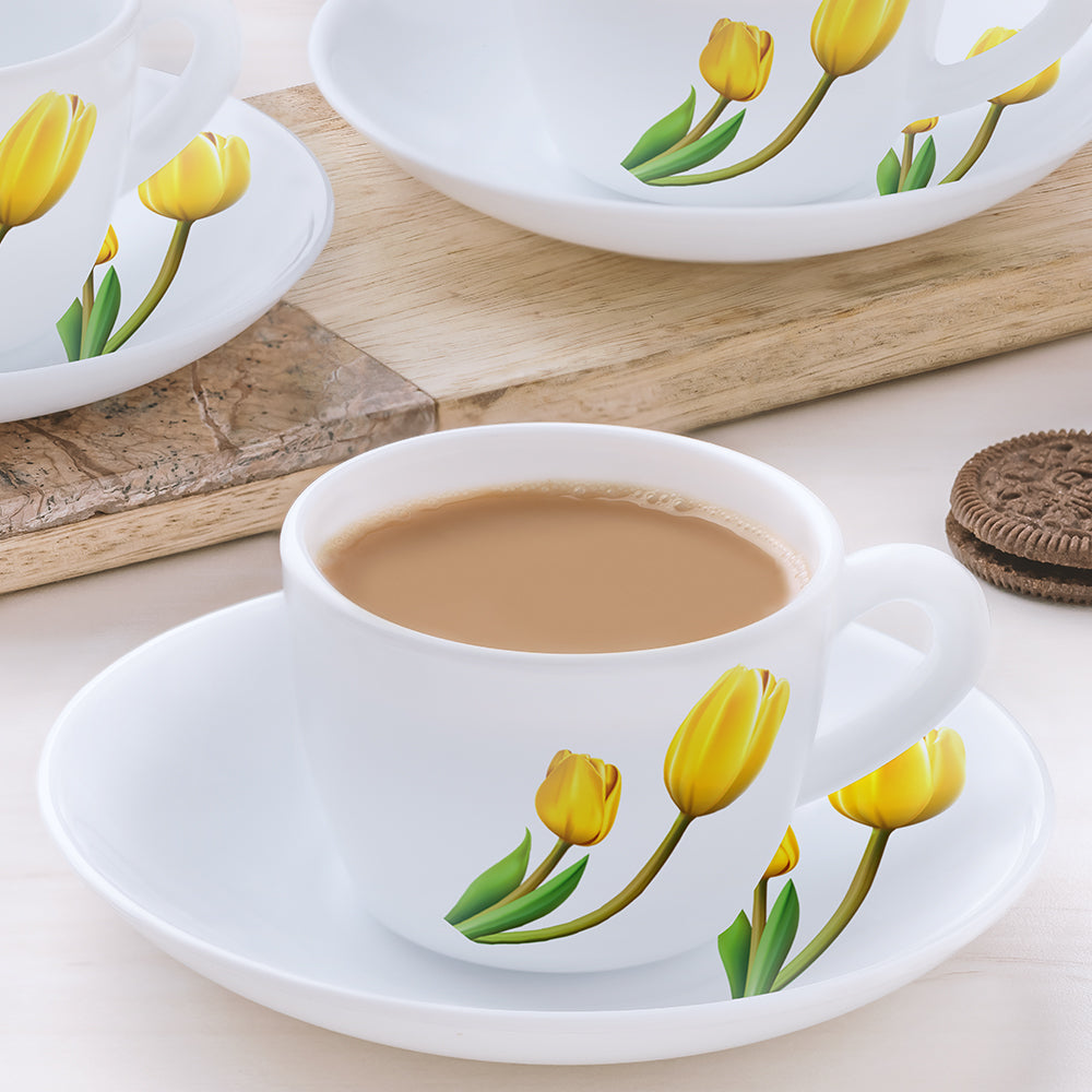 Larah by Borosil Lyana Cup n Saucer Set, 140ml x 8