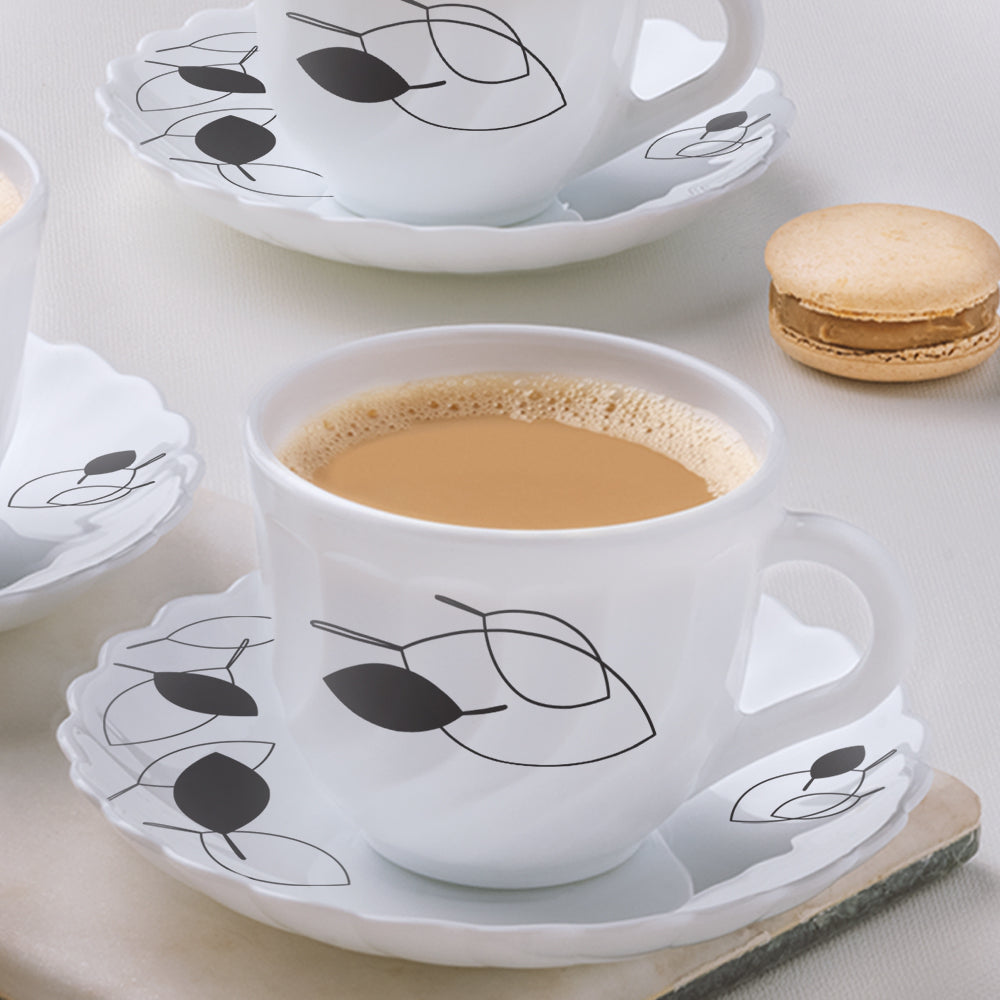 Larah by Borosil Shadow Cup n Saucer Set, 220ml x 12