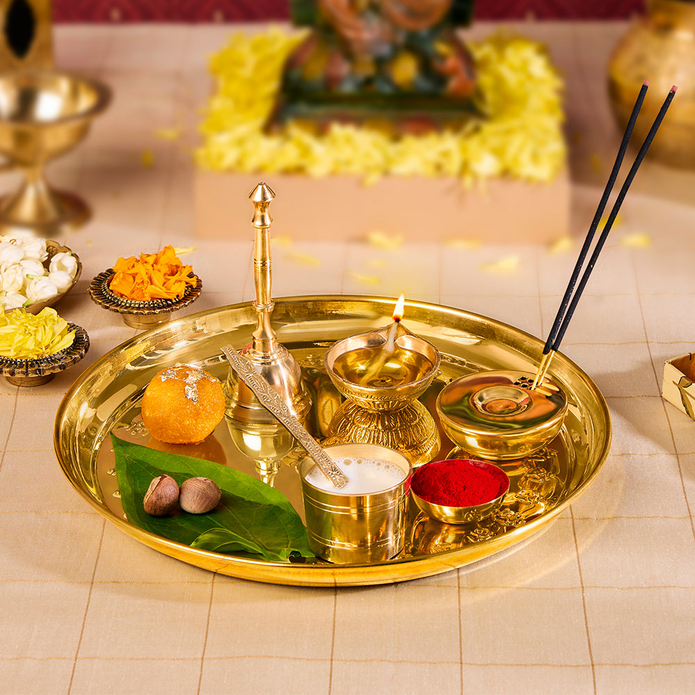 Borosil Puja Thali, 7 pc set + Samagri India