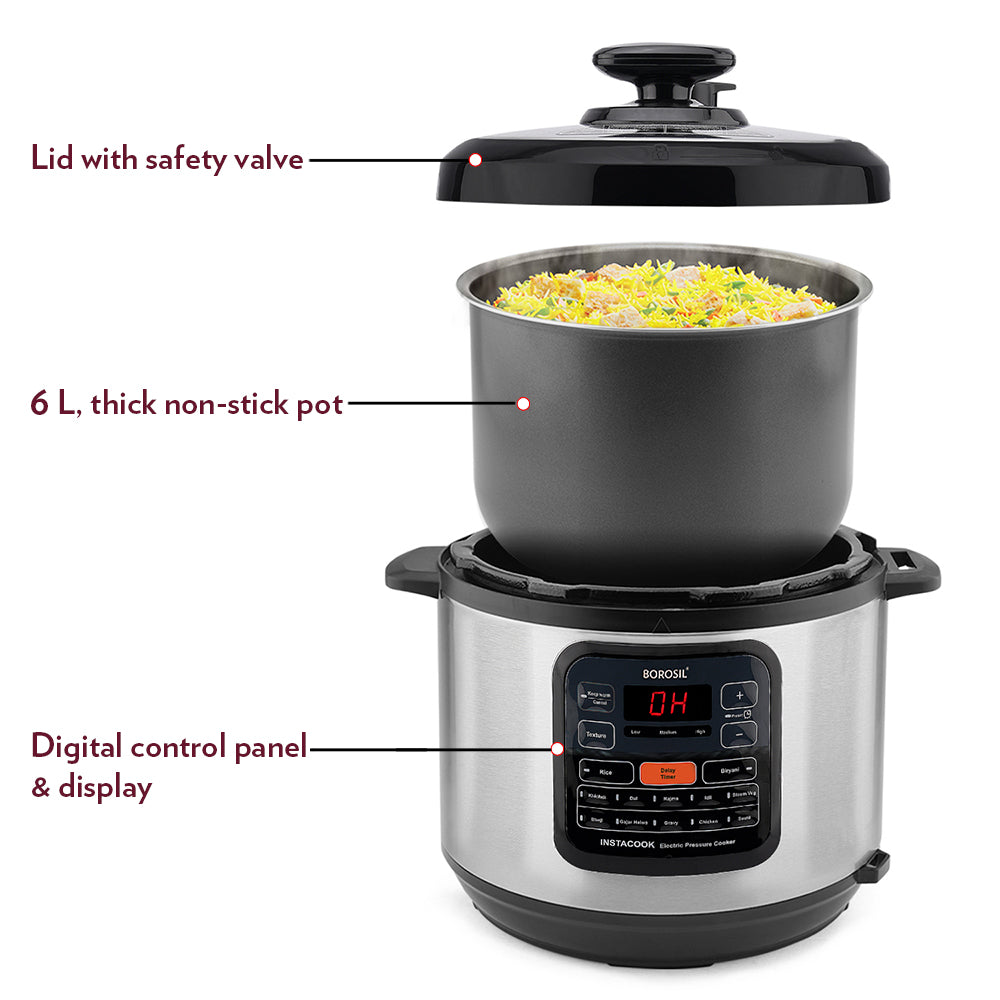 My Borosil Rice Cookers Borosil Instacook Electric Pressure Cooker, 6L