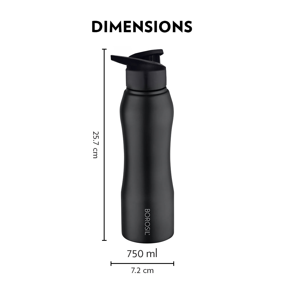 My Borosil Stainless Steel Bottles 1 L Borosil Grip n Sip Black, Personalise