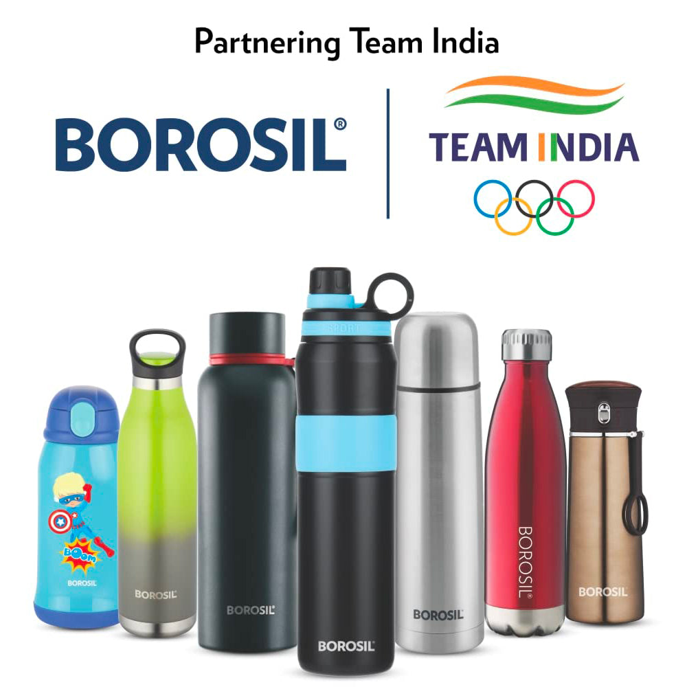 My Borosil Stainless Steel Bottles 1 L Borosil Grip n Sip Black, Personalise