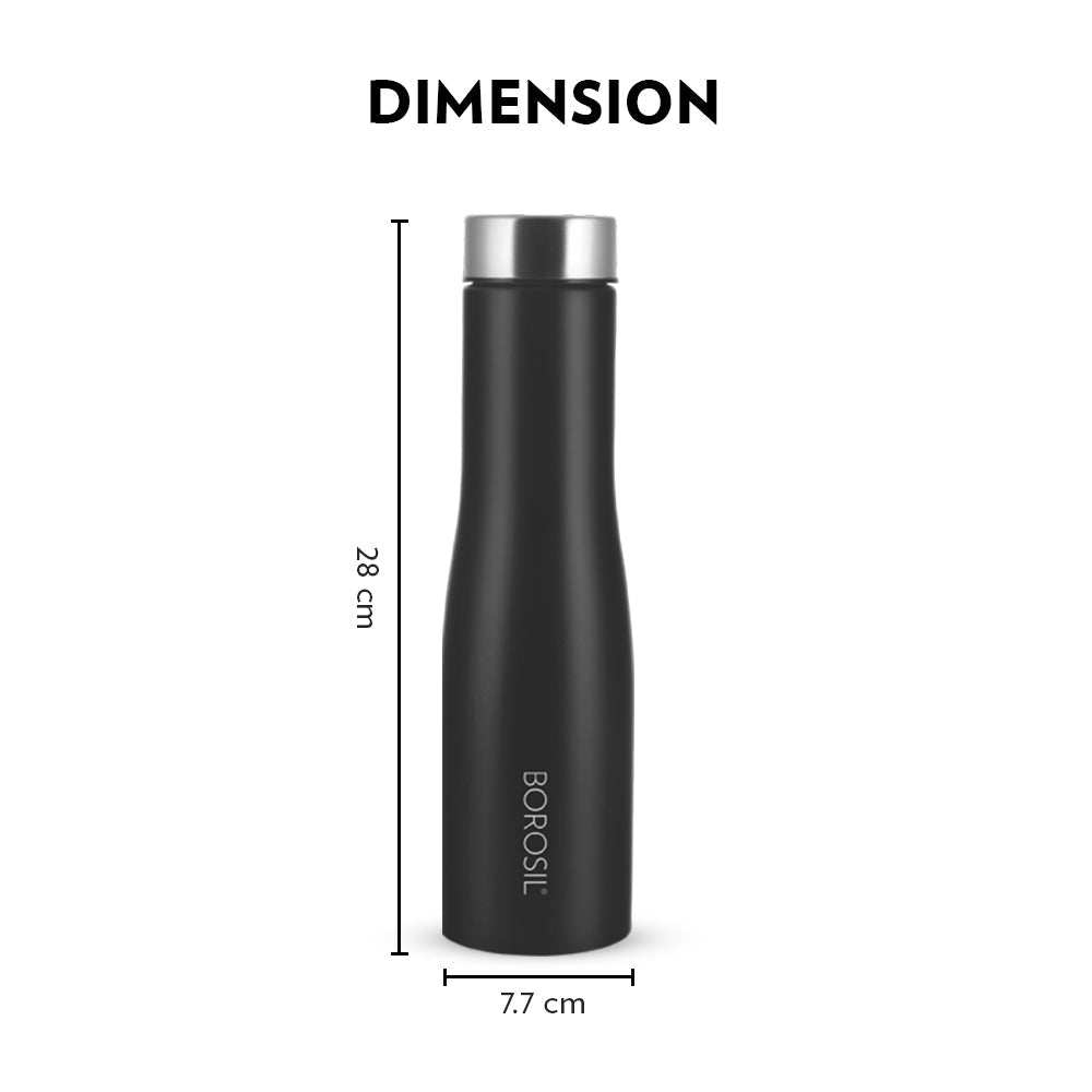 My Borosil Stainless Steel Bottles 1 L Swan Bottle, Black