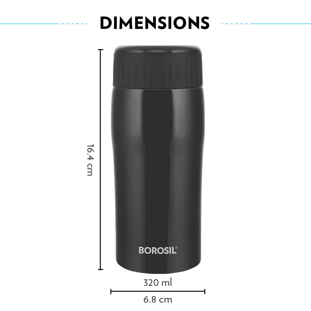 My Borosil Stainless Steel Bottles 320 ml Cosmic, Black, 320 ml