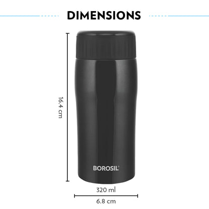 My Borosil Stainless Steel Bottles 320 ml Cosmic, Black, 320 ml