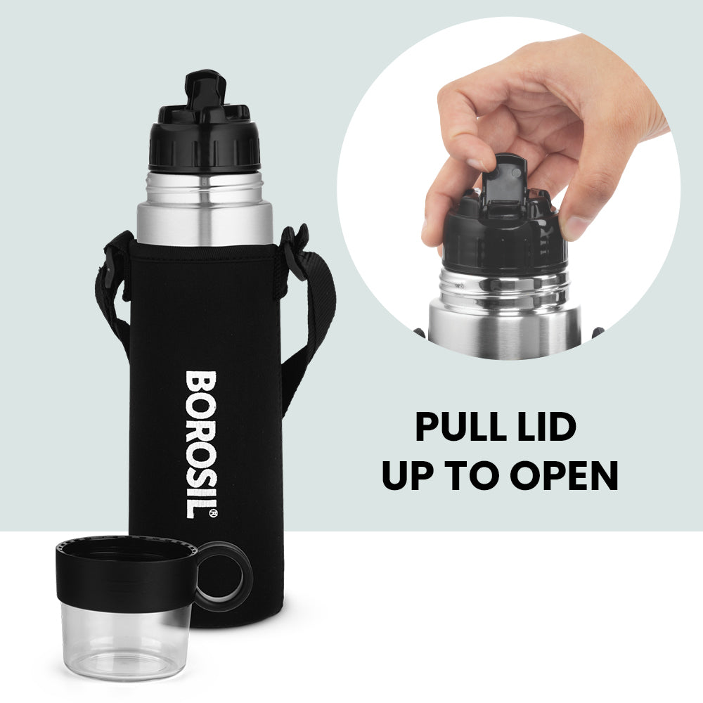 My Borosil Stainless Steel Bottles 500 ml Thermo w Cup Handle, 500 ml