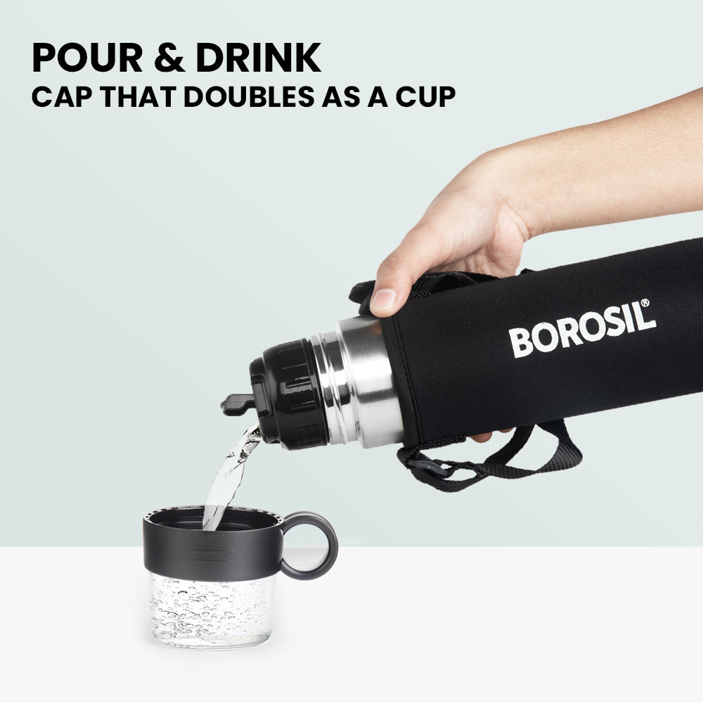 My Borosil Stainless Steel Bottles 500 ml Thermo w Cup Handle, 500 ml