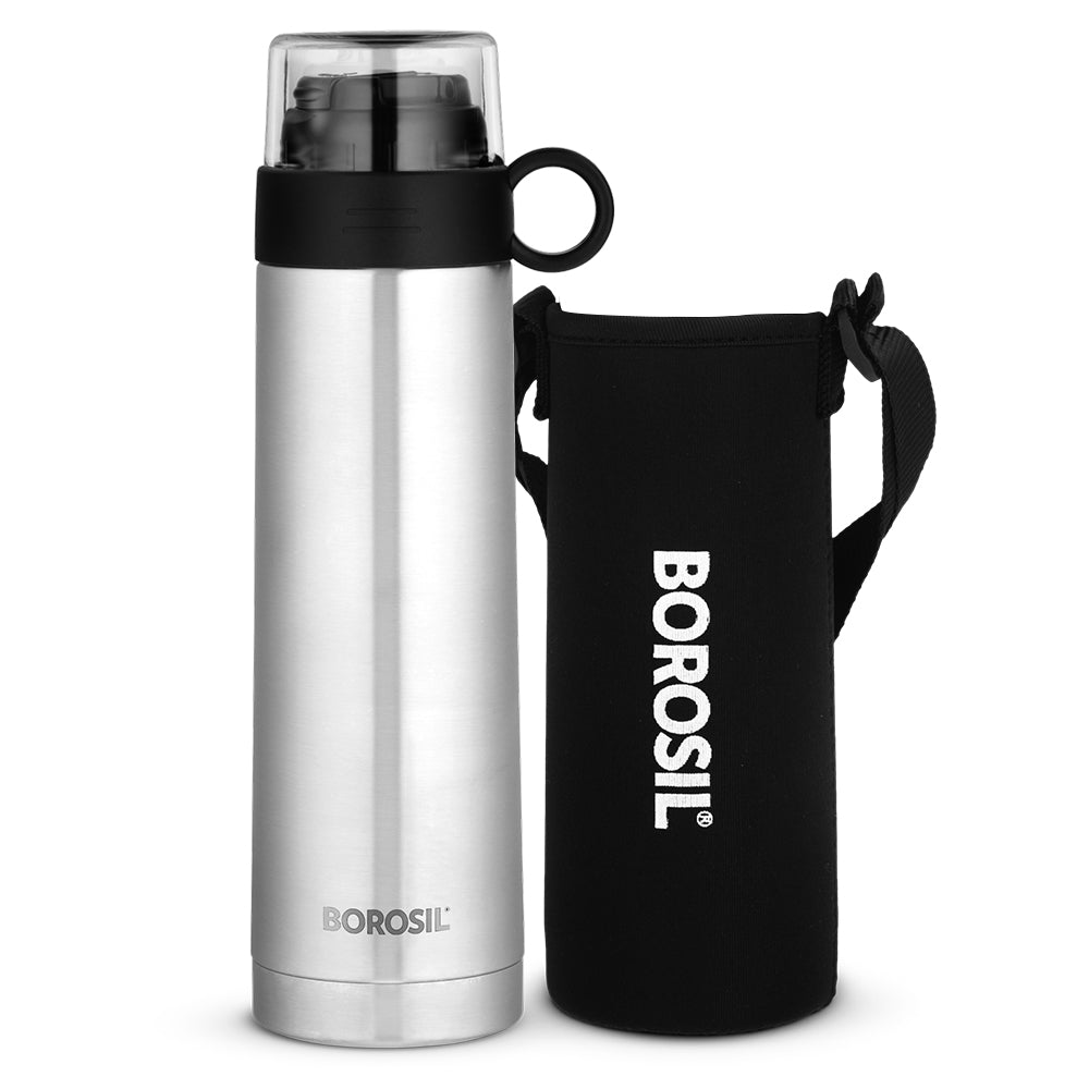 My Borosil Stainless Steel Bottles 500 ml Thermo w Cup Handle, 500 ml