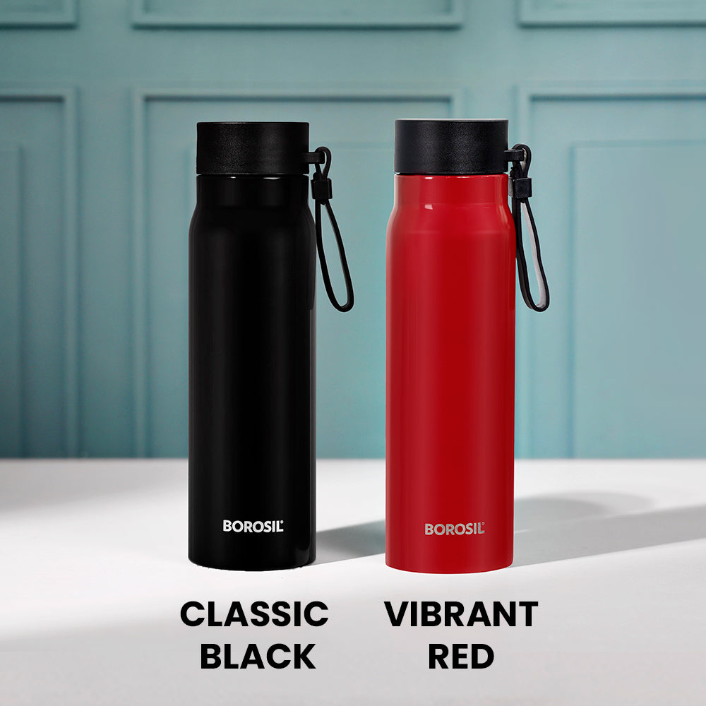 My Borosil Stainless Steel Bottles 500ml Bliss Bottle, Black, 500 ml