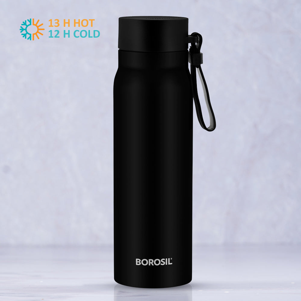 My Borosil Stainless Steel Bottles 500ml Bliss Bottle, Black, 500 ml