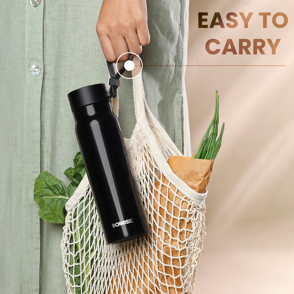 My Borosil Stainless Steel Bottles 500ml Bliss Bottle, Black, 500 ml