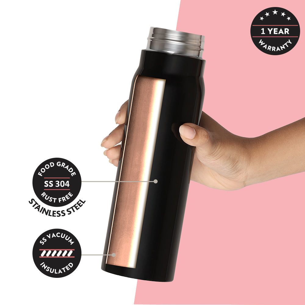 My Borosil Stainless Steel Bottles 500ml Bliss Bottle, Black, 500 ml