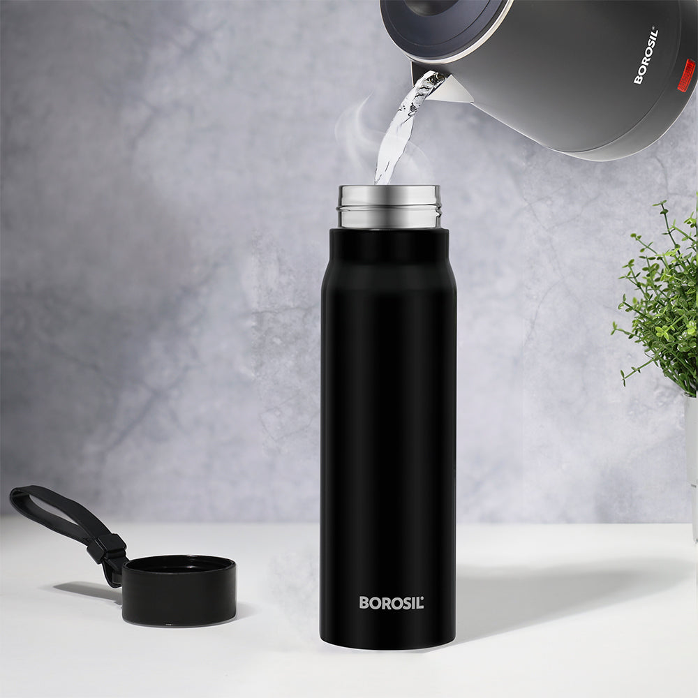 My Borosil Stainless Steel Bottles 500ml Bliss Bottle, Black, 500 ml