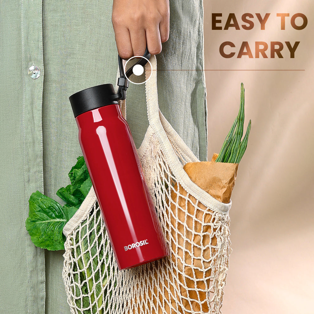 My Borosil Stainless Steel Bottles 500ml Bliss Bottle, Red, 500 ml