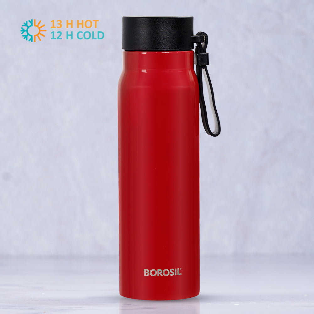 My Borosil Stainless Steel Bottles 500ml Bliss Bottle, Red, 500 ml