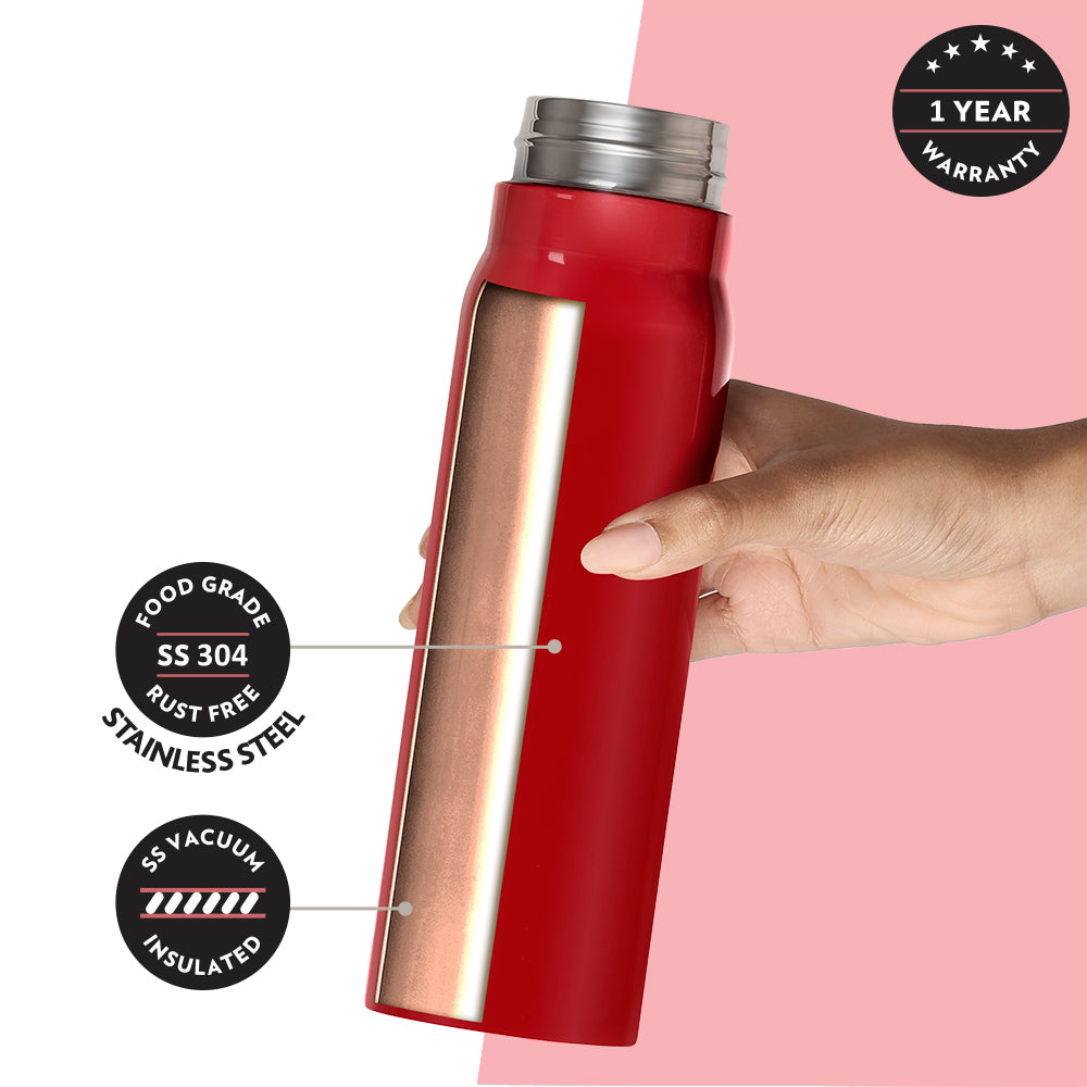 My Borosil Stainless Steel Bottles 500ml Bliss Bottle, Red, 500 ml