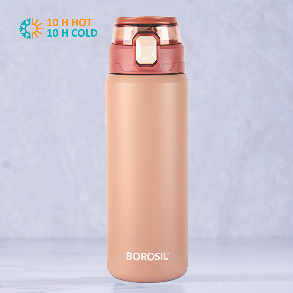 My Borosil Stainless Steel Bottles 600 ml Aquasport Insulated Bottle, 600 ml, Peach