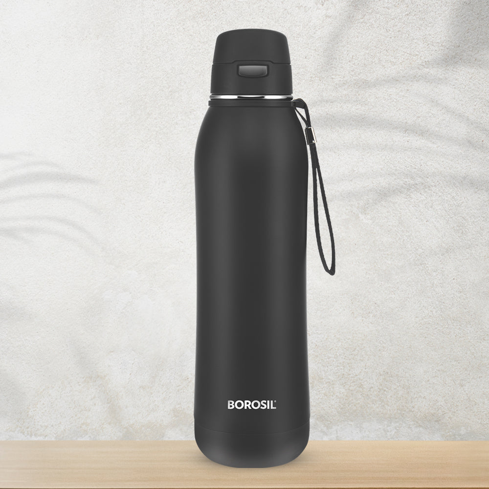 Borosil Rivera Bottle, Black, 600ml