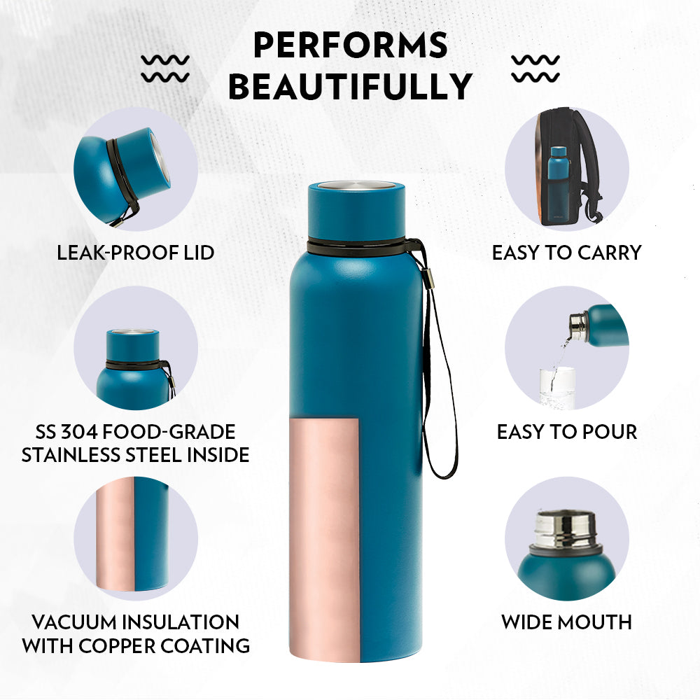 My Borosil Stainless Steel Bottles 700 ml Borosil Trek Teal Blue, Personalise