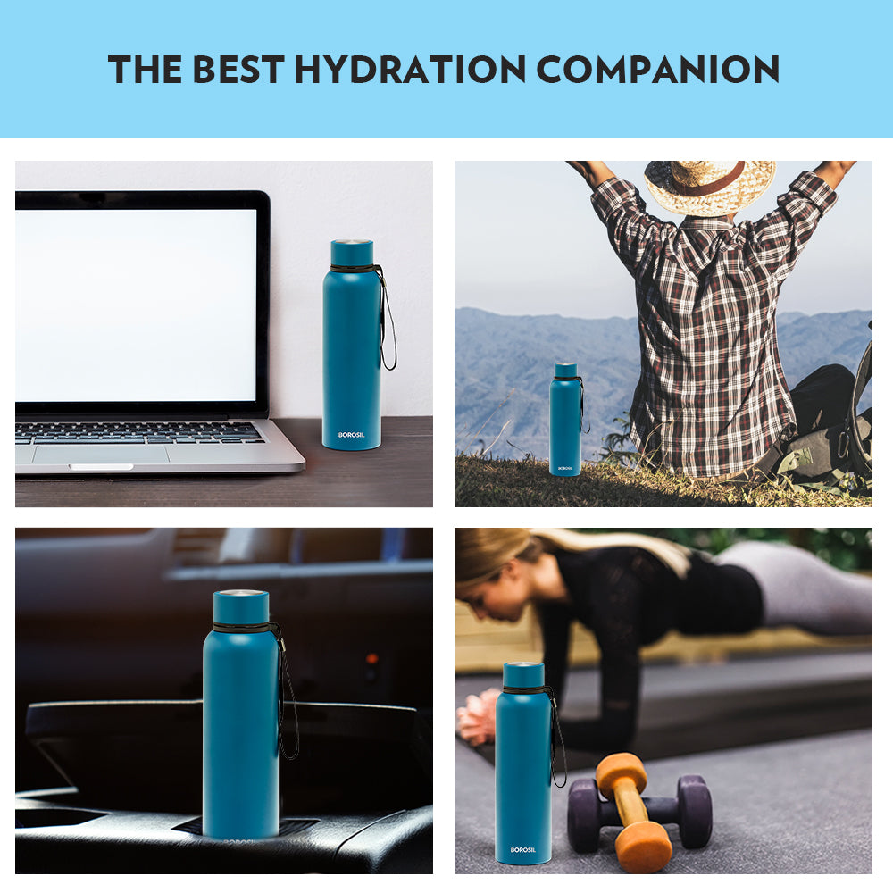 My Borosil Stainless Steel Bottles 700 ml Borosil Trek Teal Blue, Personalise